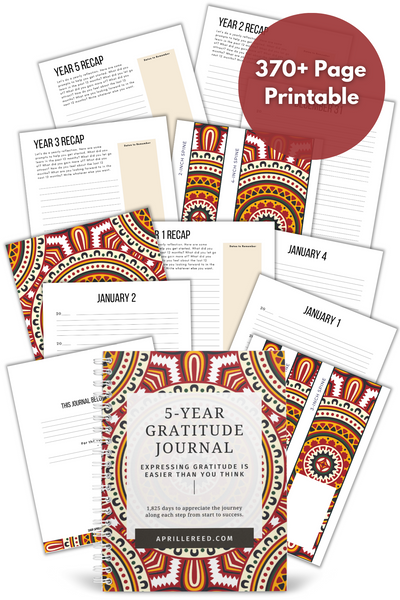 5-year gratitude printable journal and fillable PDF with African pattern design