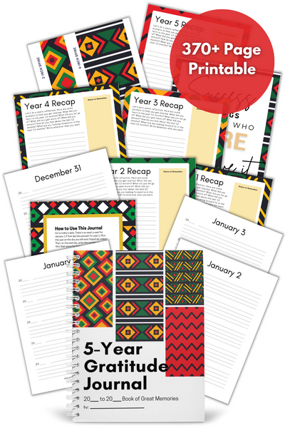 5-year memory journal printable with African pattern design